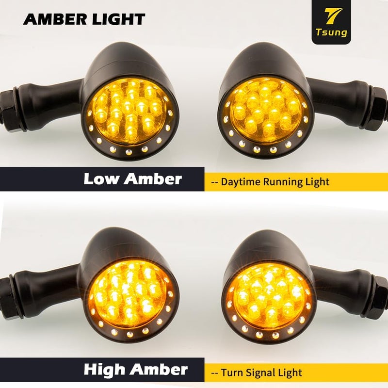 TSUNG Bullet LED Turn Signal Light Motorcycle Front Rear Indicator Small Blinker Universal for Cruiser Chopper Bobber Cafe Racer Street Bike (B-Black-Amber) - Image 3